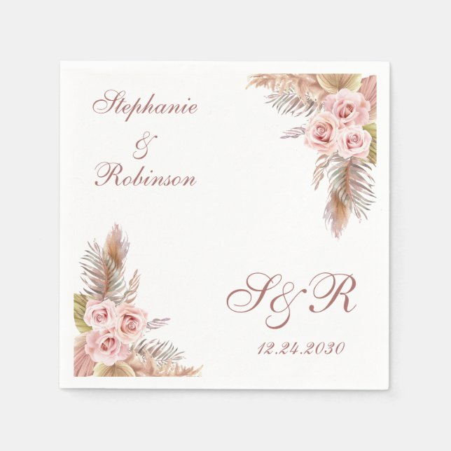 Pampas Grass Boho Wedding Cocktail Paper Serviette (Vorderseite)