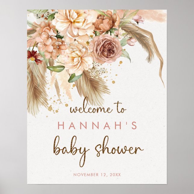 Pampas grass boho Wüste Babydusche Begrüßungszeich Poster (Vorne)