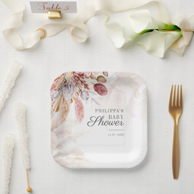 Pampas Grass Botanical Terracotta Kinderdusche Pappteller (Hochzeit)