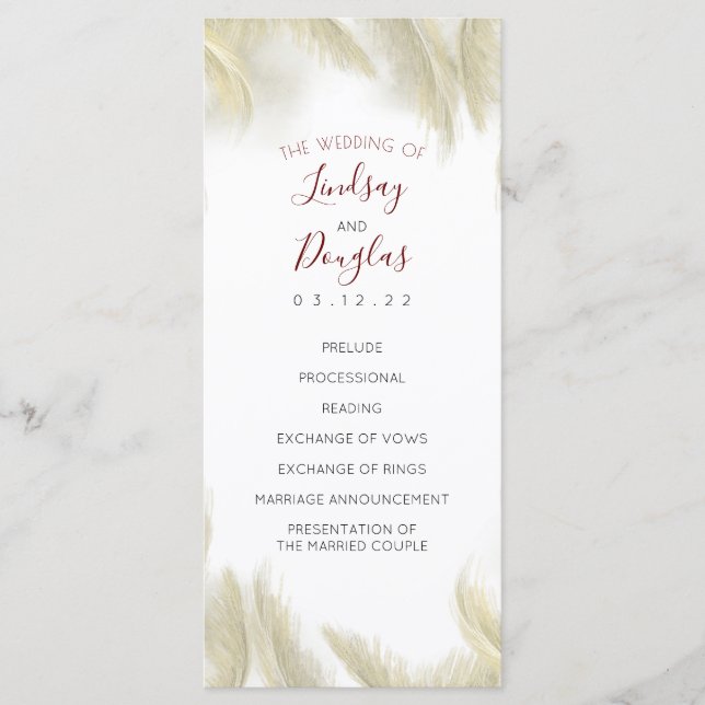 Pampas Grass Bourgogne Rouge Mariage Programmes (Devant)