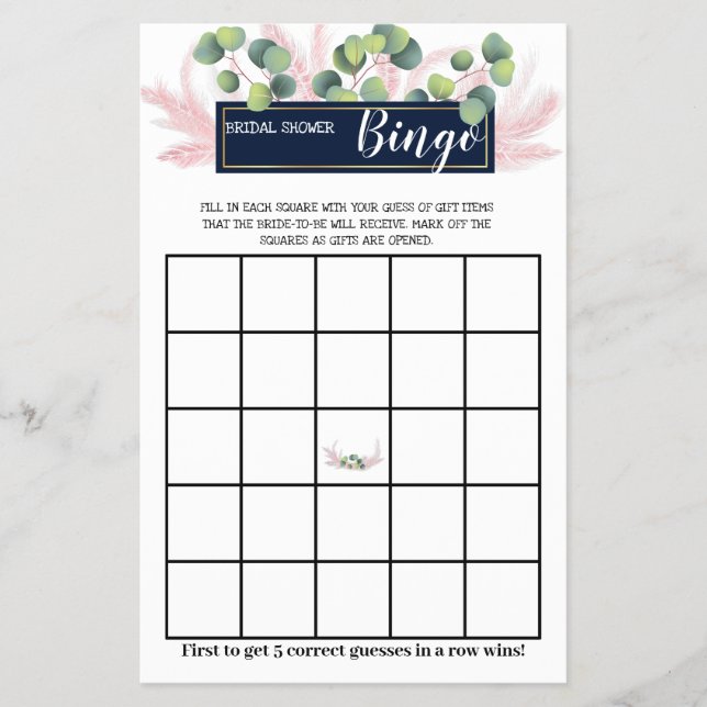 Pampas Grass Brautparty Bingo Game Card Flyer (Vorne)