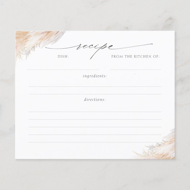 Pampas Grass Brautparty Rezept Karte (Vorderseite)
