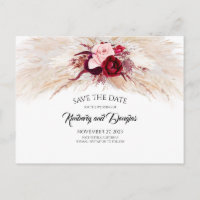 Pampas Grass Burgundy Red Floral Save the Date