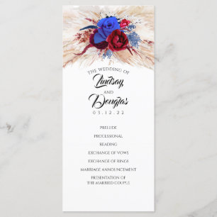 Pampas Grass Burgundy Red Navy Hochzeitsprogramme Programm