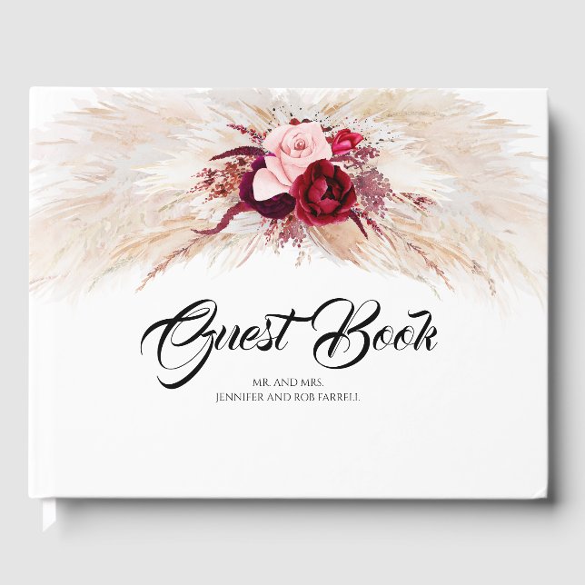 Pampas Grass Burgundy Red Wedding Gästebuch (Vorderseite)
