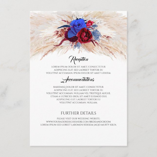 Pampas Grass Burgundy und Hochzeitsinformationen d Begleitkarte (Vorderseite)