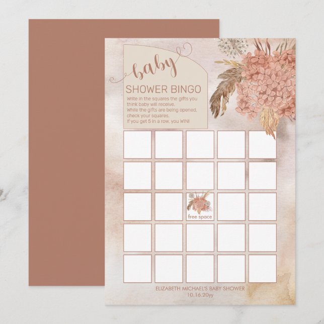 Pampas Grass | Carte Baby shower Hydrangeas (Devant / Derrière)