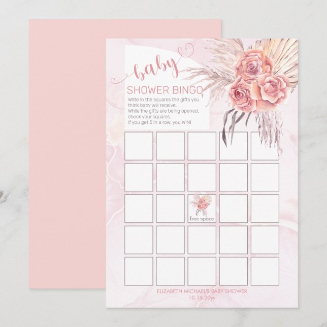 Pampas Grass | Carte de Baby shower Rose Blooms (Devant / Derrière)