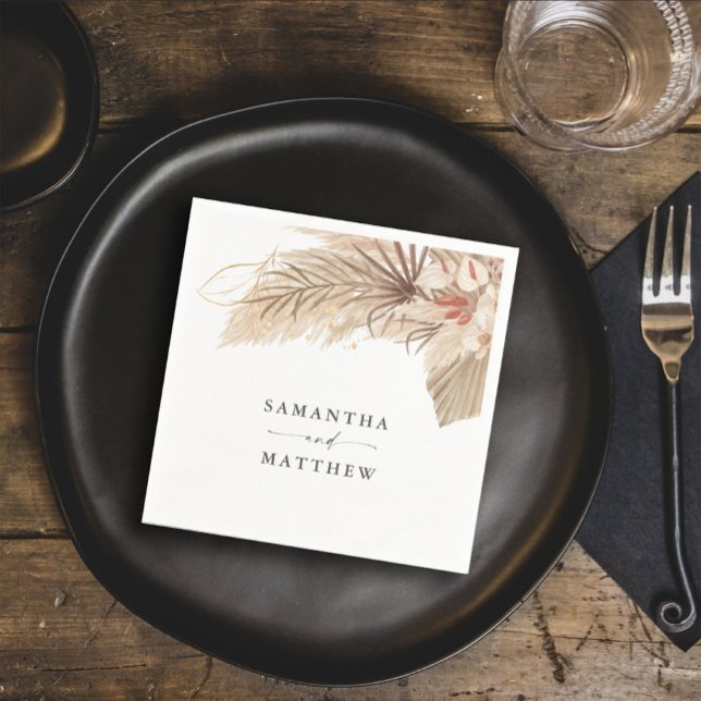 Pampas Grass Dried Palm Wedding Serviette (Keep this boho theme throughout your wedding with the dried palm and pampas grass design.)