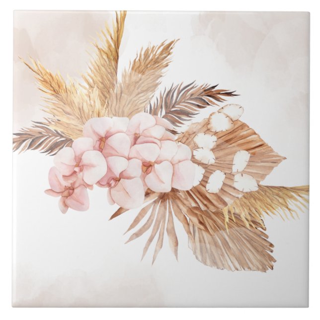 Pampas Grass Driving Palms Terracotta Rosa Blütenp Fliese (Vorderseite)