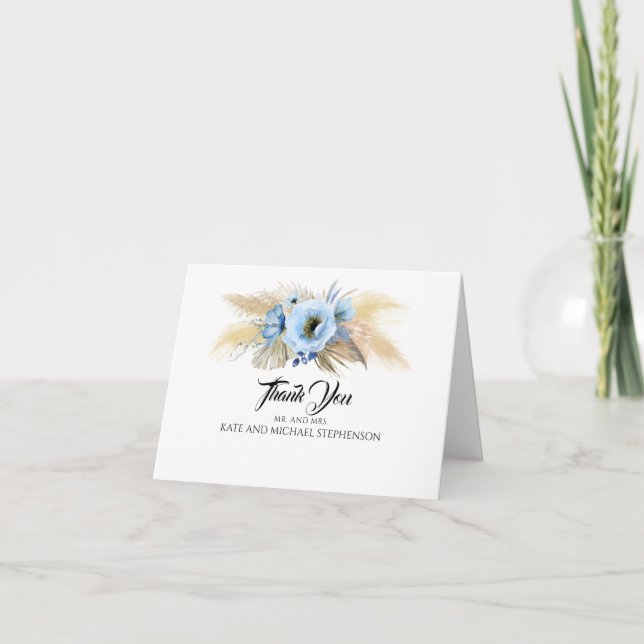 Pampas Grass Dusty Blue Blumen Hochzeit Vielen Dan Dankeskarte (Vorderseite)