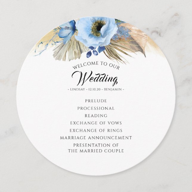 Pampas Grass Dusty Blue Floral Wedding Program Programm (Vorderseite)