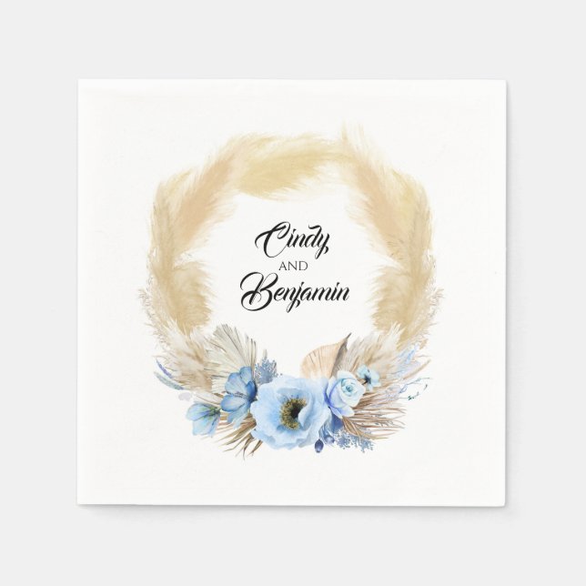 Pampas Grass Dusty Blue Floral Wreath Wedding Serviette (Vorderseite)