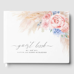 Pampas Grass Dusty Blue Pink Wedding Guest Book Gästebuch
