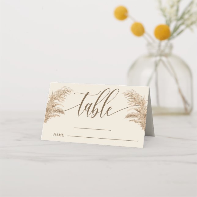 Pampas Grass Earthy Bohemischer Hochzeitstisch Platzkarte (Vorderseite)