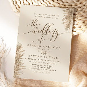 Pampas Grass Earthy Exotic Calligraphy Wedding Einladung