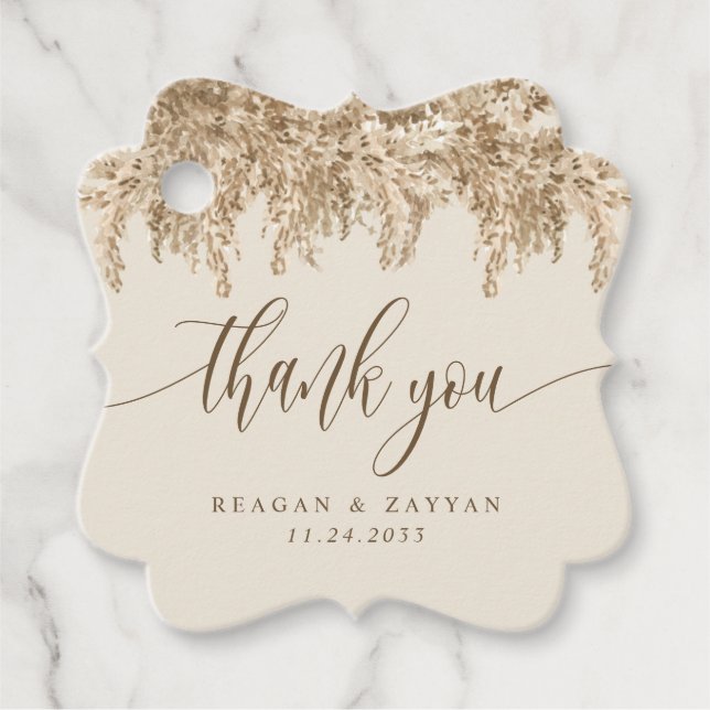 Pampas Grass Earthy Wedding Vielen Dank Geschenkanhänger (Vorderseite)