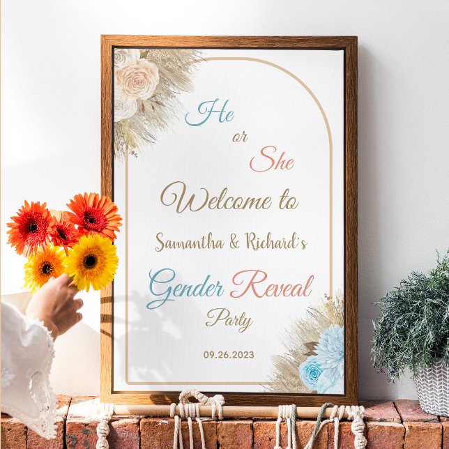 Pampas Grass Elegant Gender Reveal Begrüßungszeich Poster (Von Creator hochgeladen)