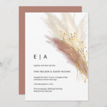 Pampas Grass Elegante Monogram Boho Pink Gold
