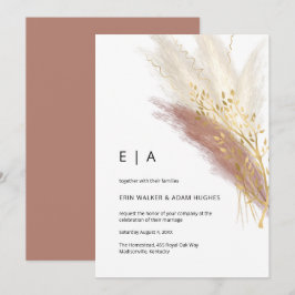 Pampas Grass Elegante Monogram Boho Pink Gold Einladung
