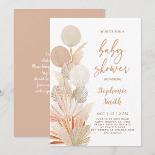  Pampas Grass et ballons Baby shower Invitation