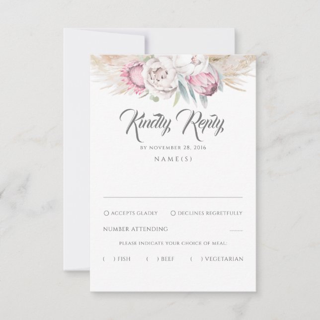 Pampas Grass et rose King Protea Wedding RSVP (Devant)