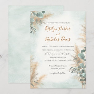 Pampas Grass Eucalyptus Greenery Boho Wedding Einladung