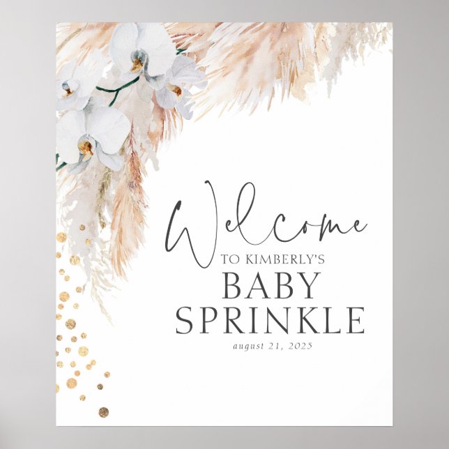 Pampas Grass Floral Baby Dusche Willkommen Poster (Vorne)