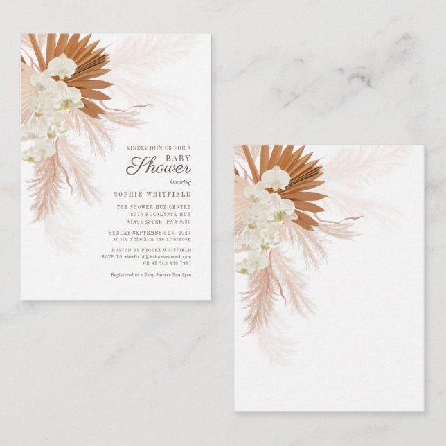 Pampas Grass Floral Baby shower Budget Invitation (Devant / Derrière)