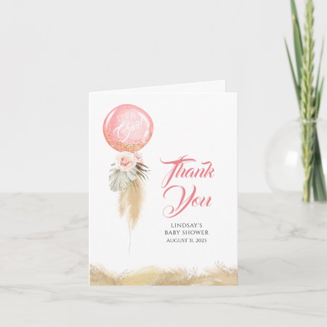 Pampas Grass Floral Balloon Garland Vielen Dank Dankeskarte (Vorderseite)