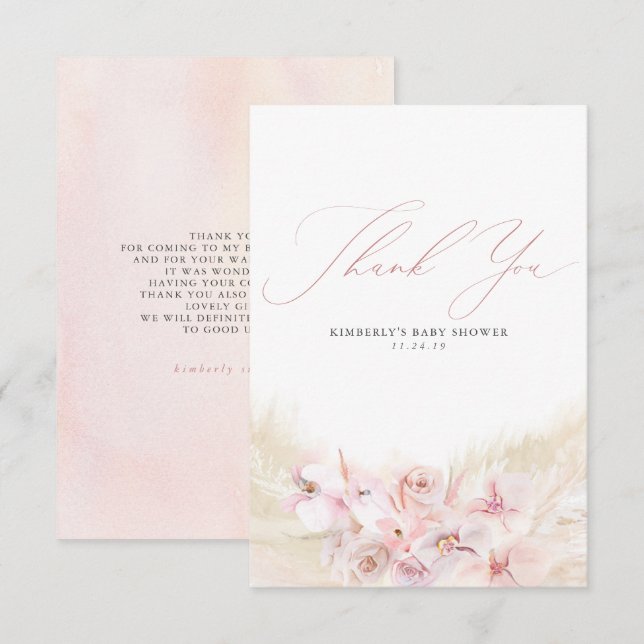 Pampas Grass Floral Boho Baby Dusche Vielen Dank Dankeskarte (Vorne/Hinten)