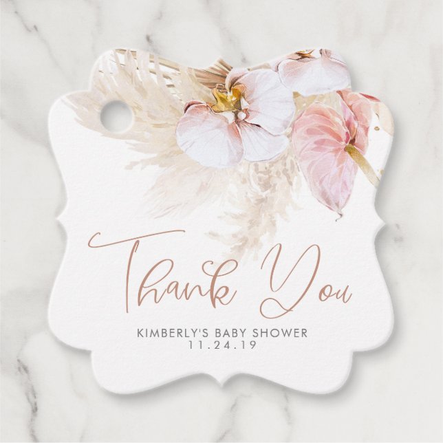 Pampas Grass Floral Boho Baby Dusche Vielen Dank Geschenkanhänger (Vorderseite)