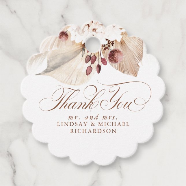 Pampas Grass Floral Boho Exotic Vielen Dank Geschenkanhänger (Vorderseite)