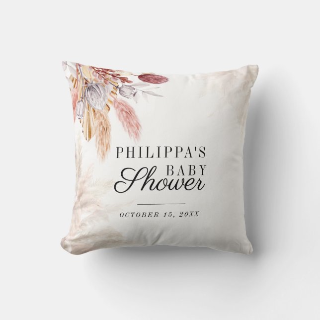 Pampas Grass Floral Boho Girl Babydusche Kissen (Vorderseite)