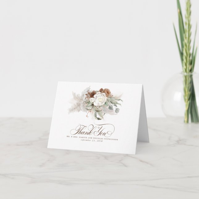 Pampas Grass Floral Boho Wedding Vielen Dank Dankeskarte (Vorderseite)