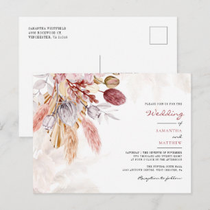Pampas Grass Floral Botanische Rustikale Hochzeit Einladungspostkarte