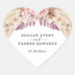 Pampas Grass Floral Custom Wedding Herz-Aufkleber