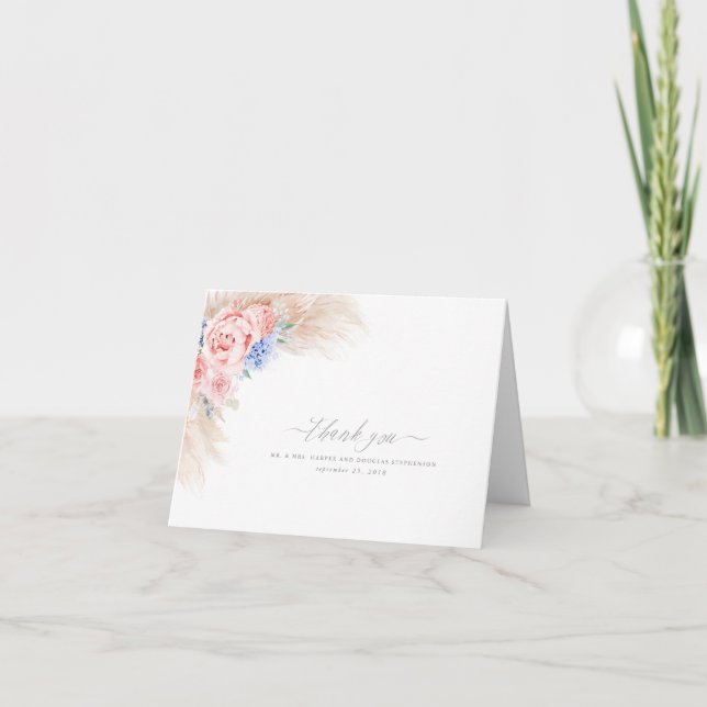 Pampas Grass Floral Elegant Hochzeit Vielen Dank Dankeskarte (Vorderseite)
