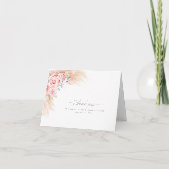 Pampas Grass Floral Elegant Hochzeit Vielen Dank Dankeskarte (Vorderseite)