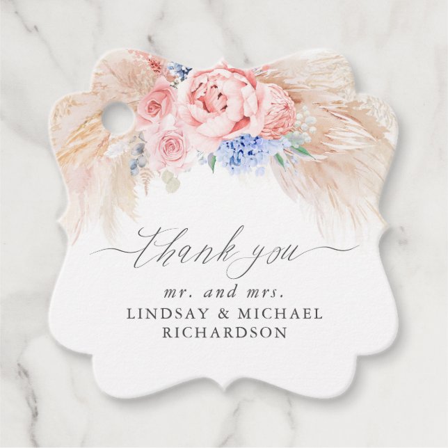 Pampas Grass Floral Elegant Hochzeit Vielen Dank Geschenkanhänger (Vorderseite)