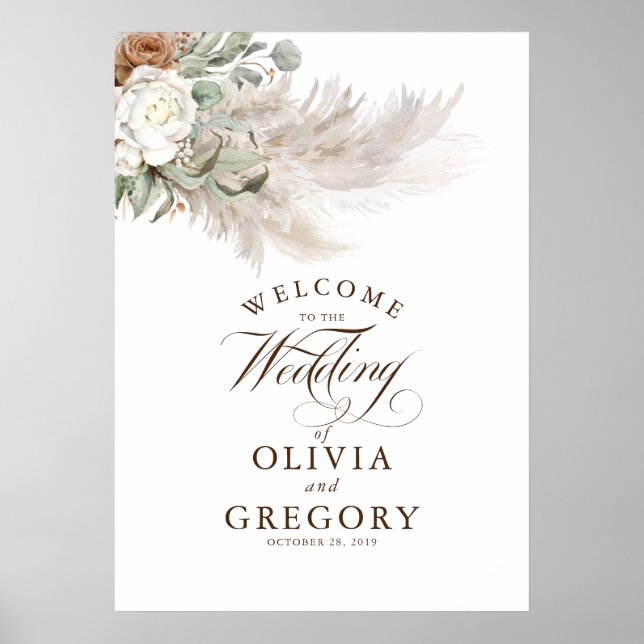 Pampas Grass Floral Elegante Hochzeit im Herbst Wi Poster (Vorne)