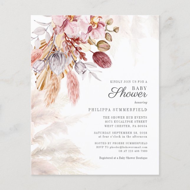 Pampas Grass Floral Girl Babydusche (Vorderseite)