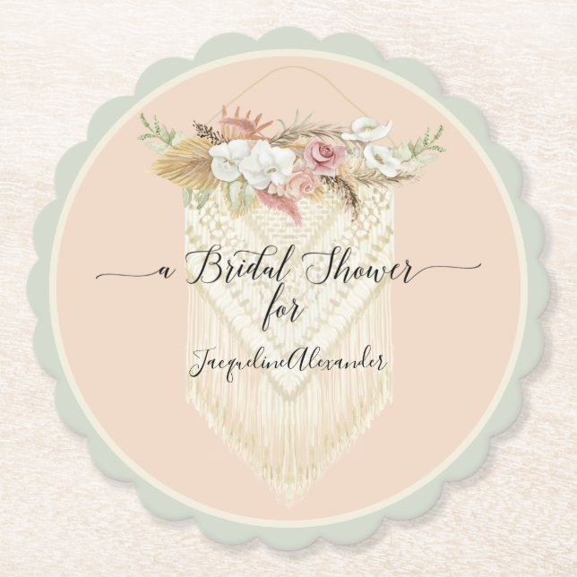 Pampas Grass Floral Greenery Macrame Brautparty Untersetzer (Vorderseite)