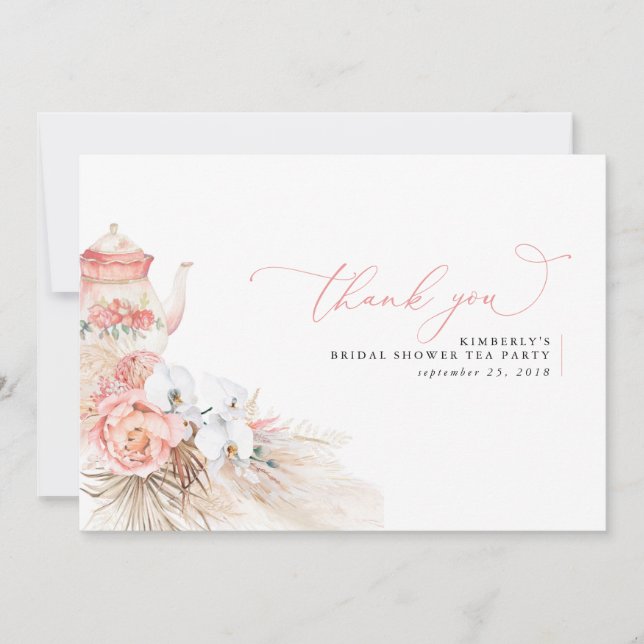 Pampas Grass Floral Pink Brautparty Vielen Dank Dankeskarte (Vorderseite)