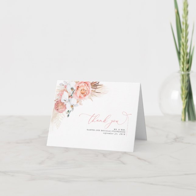 Pampas Grass Floral Pink Hochzeit Vielen Dank Dankeskarte (Vorderseite)