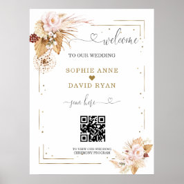 Pampas Grass Floral QR Code Mariage Affiche de bie