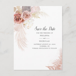 Pampas Grass Floral Script Save the Date Ankündigungspostkarte