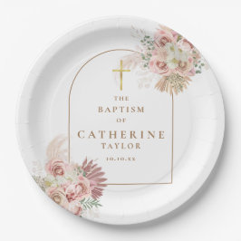 Pampas Grass Floral Taufe Christening Pappteller