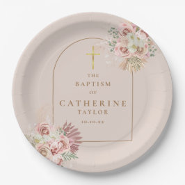 Pampas Grass Floral Taufe Christening Pappteller