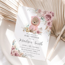 Pampas Grass Floral Teddy Bear Girl Babydusche